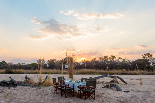 Scenic outdoor dining setup at Nkonzi Camp